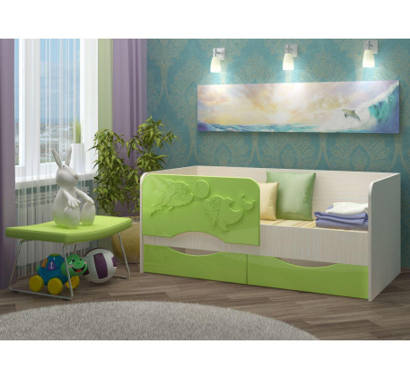 Кровать Дельфин-2 детская с ящиками и бортом МДФ, спальное место 1,6х0,8 м